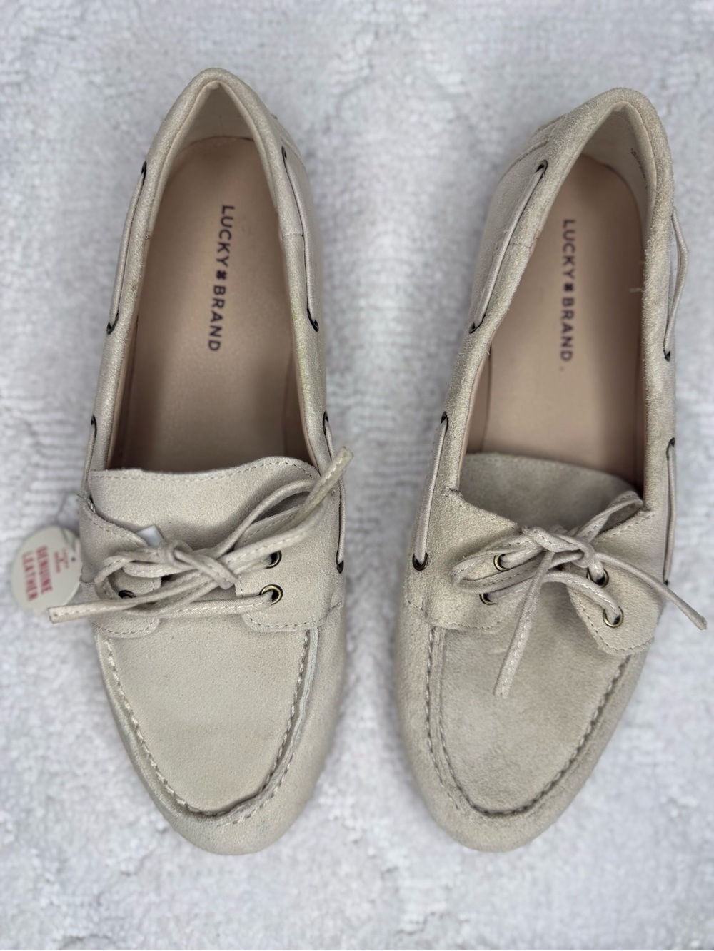 Lucky Brand Acaciah Suede Boat Shoes Women’s 9 Cream Moccasin Loafers NWT